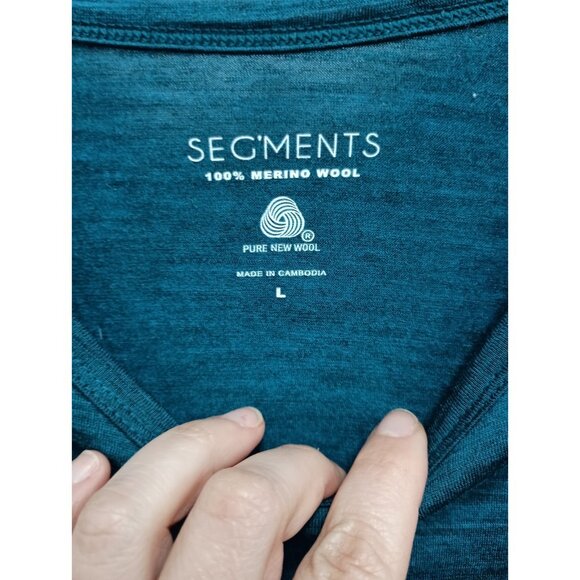 SegMents Womens Base Layer Top Large Blue Pure Wool Long Sleeve Pullover Tee - Picture 3 of 7